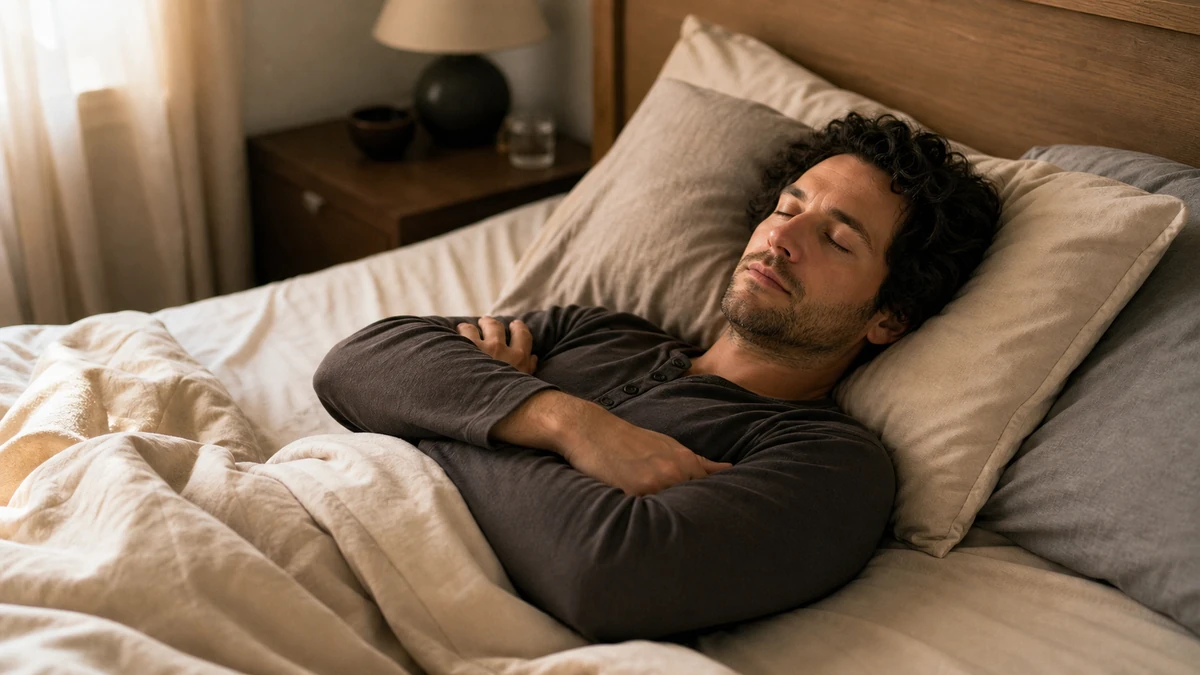 A person resting with arms gently folded over the chest